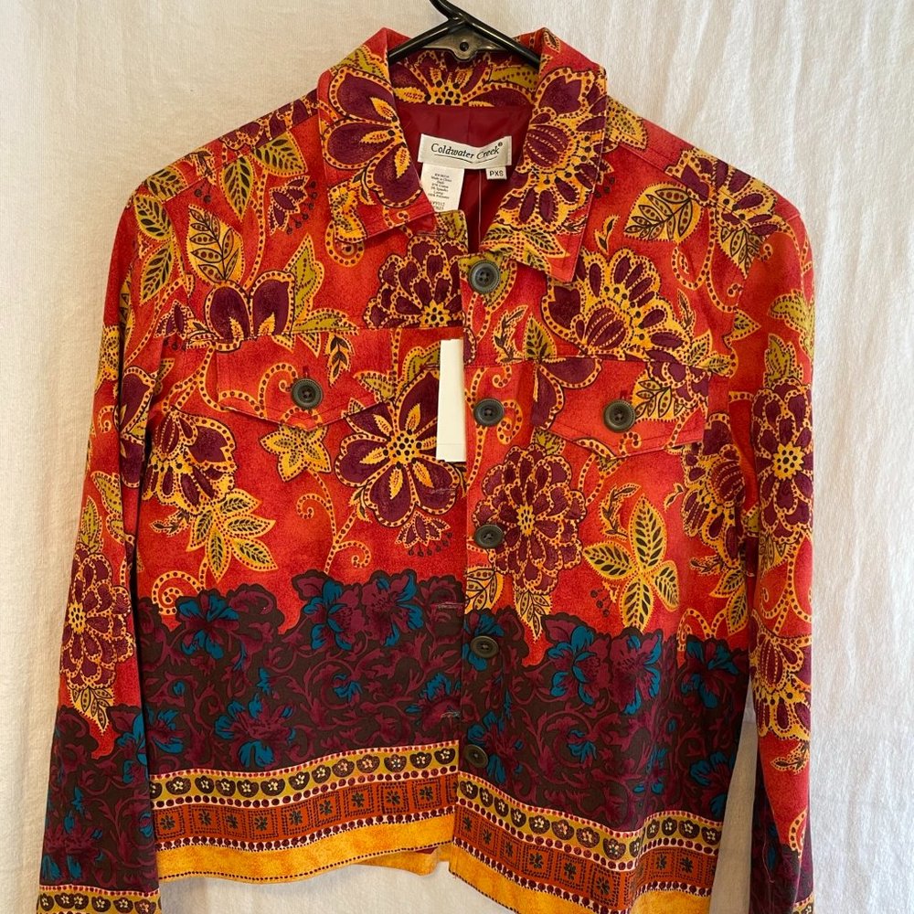 Coldwater Creek Women's Border Print Floral Jacket Size PXS